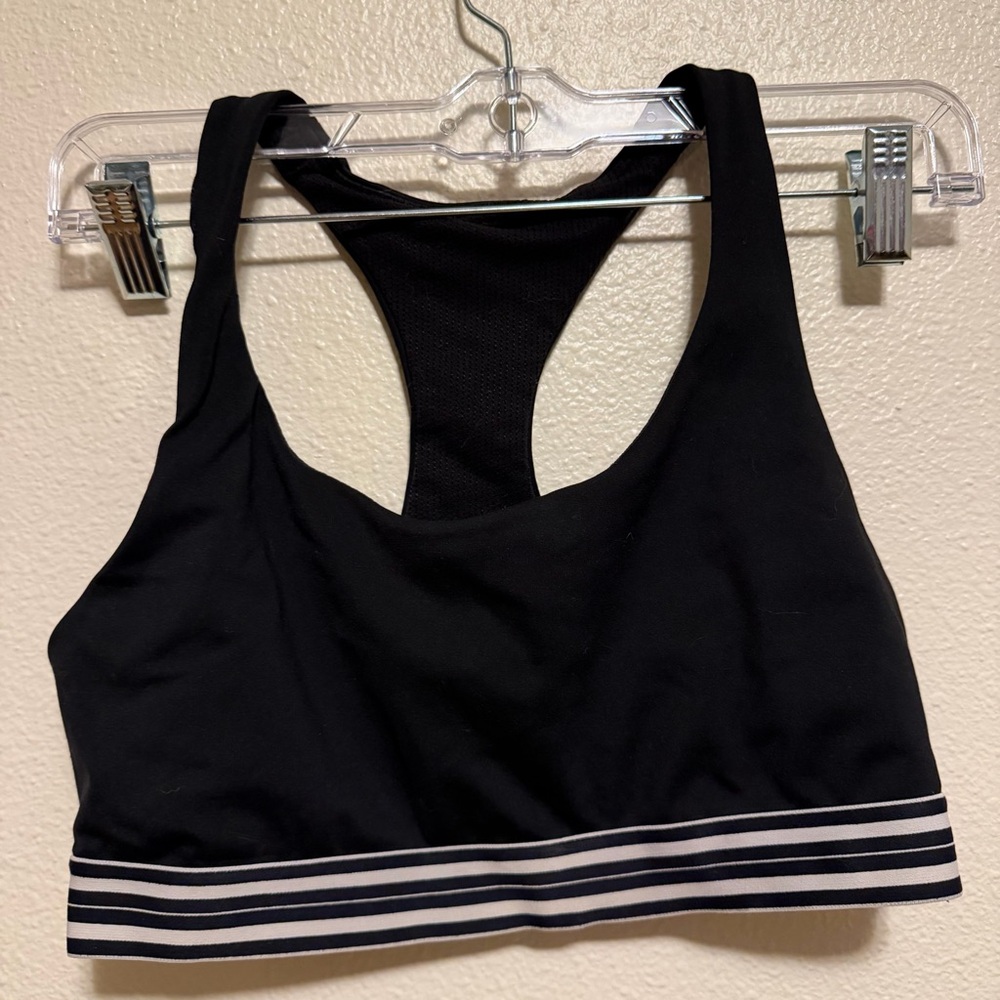 Athleta Black Racerback Sports Bra with Striped Band